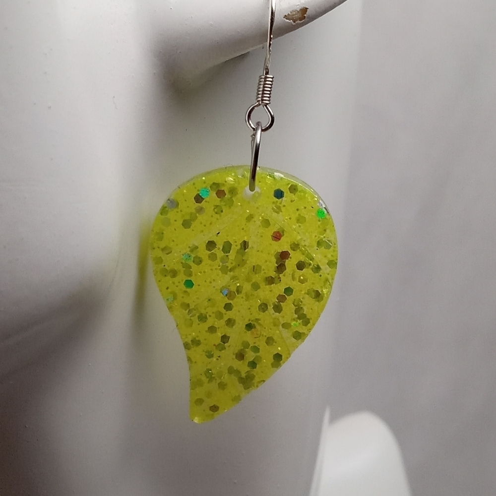 Hand Crafted Yellow and Silver Leaf Earrings